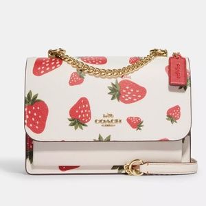 Coach Klare Crossbody bag with wild strawberry print in gold/chalk multi
